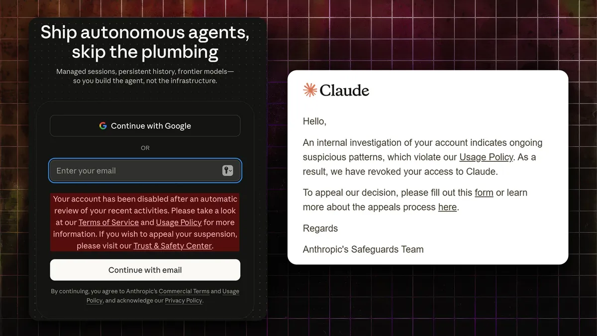 Письмо от Anthropic о блокировке аккаунта Claude