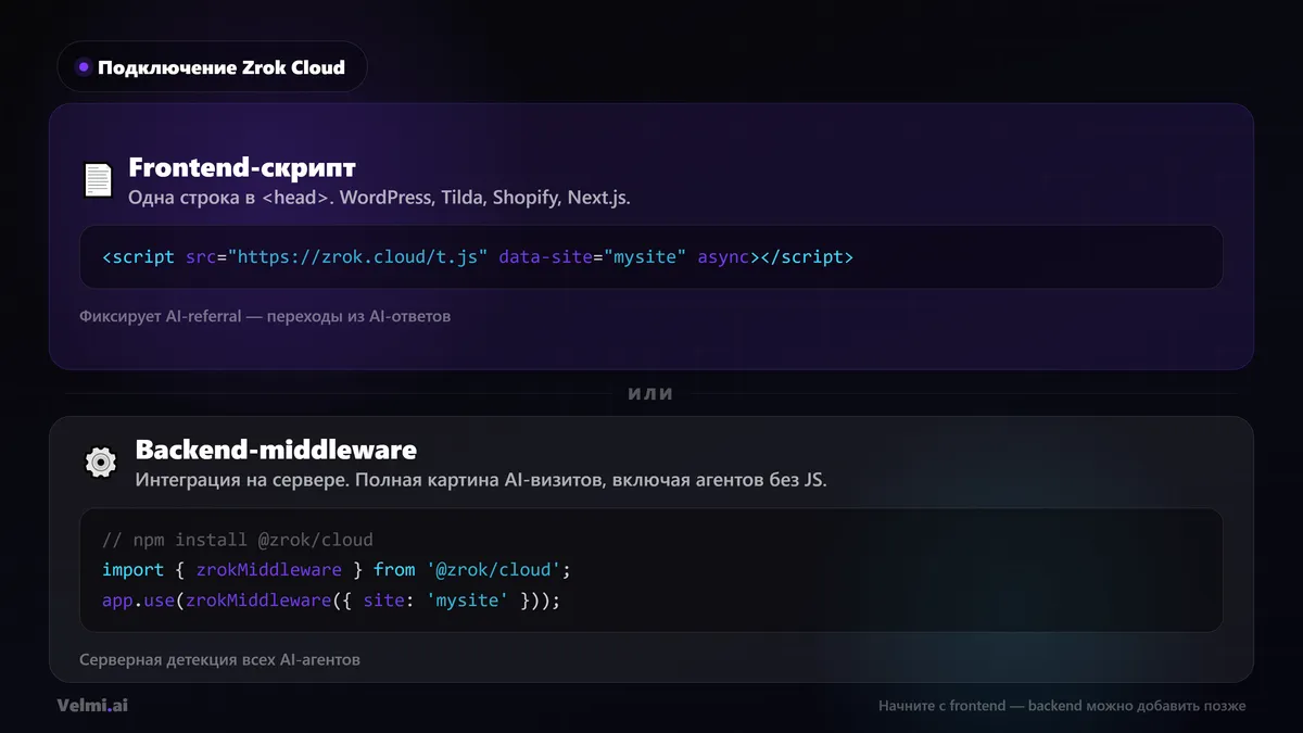 Подключение Zrok Cloud через frontend-скрипт и backend-middleware